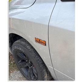 HEMI 5.7 Liter Emblem Overlay Decal - 2013-2018 Ram - (Color: Orange)