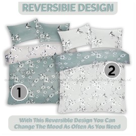 GAVENO CAVAILIA Luxury Birdie Blossom Duvet Cover, Reversible Quilt Bedding Set, Premium Quality, Duck-Egg, Single size, Polycotton, 11582663