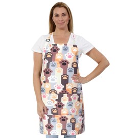 Plum Hill Waterproof Dog Grooming Apron, Groomer Apparel, Pet Washing Smocks (Cat Paws)