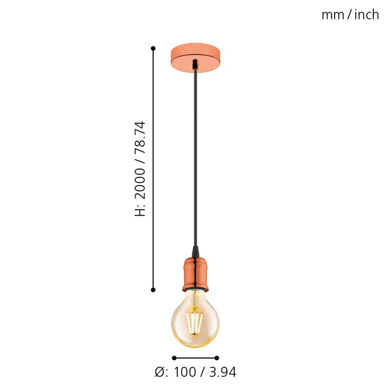 Eglo York Pendant Light Steel 60 W, Copper