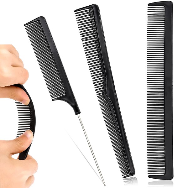 3 Pcs Black Carbon Fiber Comb Set Anti-Static Fine Comb