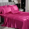 Herside Satin Hot Pink Ruffle Comforter Set with Sheet Set