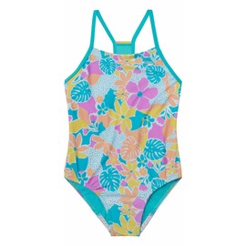 Speedo Girls Thin Strap One Piece Swimsuit (US, Alpha, Large, Regular, Floral Turkish Sea Blue)