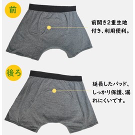 Men's Incontinence Pants, Set of 2, For Incontinence, 7.8 fl oz (200 cc), Large Capacity, Men's, Water Absorbent, Urinary Leak Pants, Incontinence Shorts, Front Opening, Frequent Urination Prevention, Safe Heavy Incontinence, Antibacterial, Bamboo Fiber 