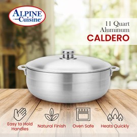 Alpine Cuisine 11-Quart Gourmet Aluminum Caldero Stock Pot, Cooking Dutch Oven Performance for Even Heat Distribution, Perfect for Serving Large & Small Groups, Riveted Handles