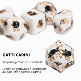 GU BEI TE DND - Set di 7 dadi in resina poliedrici, a forma di gatto, con bordo affilato, in resina poliedrica, con confezione regalo, per giochi di ruolo e giochi di ruolo DND MTG