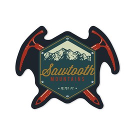 Die Cut Sticker Sawtooth Mountains, Idaho, Axes, Contour Vinyl Sticker 3 to 6 inches, (Waterproof Decal for Cars, Water Bottles, Laptops, Coolers), Large