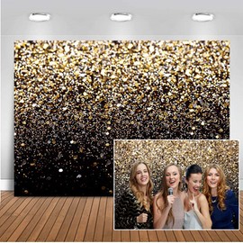 CHAIYA 10X8ft 2025 New Year Backdrop Black and Gold Backdrop Golden Spots Backdrop Vinyl Photography Backdrop Vintage Astract Background for Family Birthday Party Backdrop New Year Party Backdrop