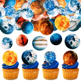 Blumomon Pack of 45 Galactic Planet Cupcake Toppers, Edible Astronomy Party Cupcake Toppers, Suitable for Astronomy Themes, Party Decorations
