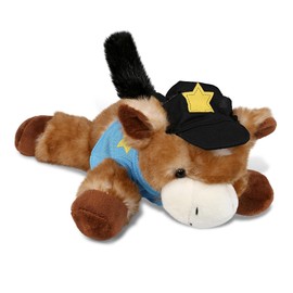 DolliBu Lying Brown Donkey Police Officer Plush Toy - Soft Brown Donkey Cop Stuffed Animal Dress Up with Cute Cop Uniform and Cap Outfit - Gift with Personalization - 9 Inches