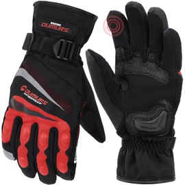 Oumurs Winter Motorcycle Gloves, Rainproof Waterproof Riding Gloves with Touchscreen, Motorcycle Winter Gloves for Men, for Riding, ATV, UTV, Snowmobile - Red, XL