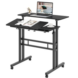 sogesfurniture Mobile Standing Desk, Portable Stand Up Desk, Small Adjustable Standing Desk Converter with Wheels Home Office Workstation, Rolling Desk Laptop Cart for Standing or Sitting, Black