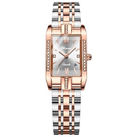 OIDEA Women's Watches Rectangular Wrist Watch: Women's Watch Analogue Quartz Watch with Roman Numerals Dial Rhinestone Calendar Casual with Metal Strap Gift for Women, silver, Bracelet