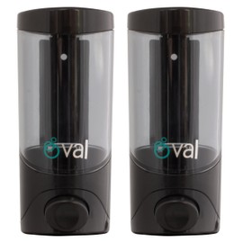 OVAL Dispensador de Jabón Líquido Rellenable 500 ml | Paquete 2 Piezas Jabonera Rellenable | Plástico ABS Uso Rudo Sistema Anti-Goteo Confiable Práctica y Durable | Color Negro/Humo