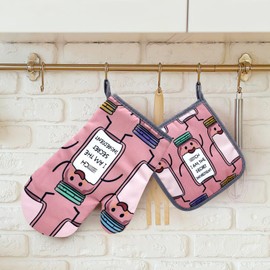 xxxch - Juego de 2 guantes de horno y soportes para ollas, divertido guante de horno, bonito regalo de inauguración de la casa, regalos personalizados, regalo de cumpleaños para amigos, regalos de cumpleaños para mujeres