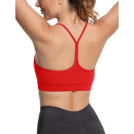 Women's Y Back Breathable High Support Racerback Sports Bra Padded Spaghetti Thin Strap Yoga Workout Tank TopColor: Red, Size: S