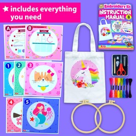 KRAFUN My First Embroidery Kit for Beginners Kids and Teenagers Simple Embroidery Patterns, Hand Embroidery Kit Includes Hoop, Cloth, Instructions for Stitches, Beginner Arts Craft Kit for Adults
