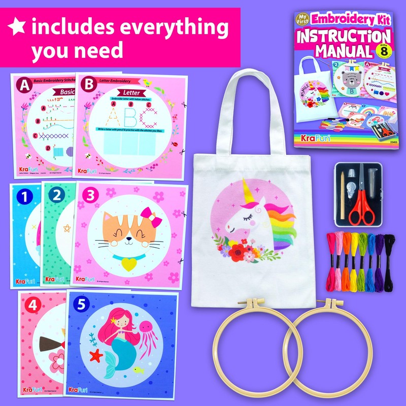 KRAFUN My First Embroidery Kit for Beginners Kids and Teenagers