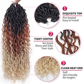 Goddess Locs Crochet Hair 18Inch 8Packs Crochet Locs,Boho Faux Loc With Curly Ends River Hippie Bohemian Loc Crochet Hair for Black Women(1B/30/613 18inch(Pack of 8))