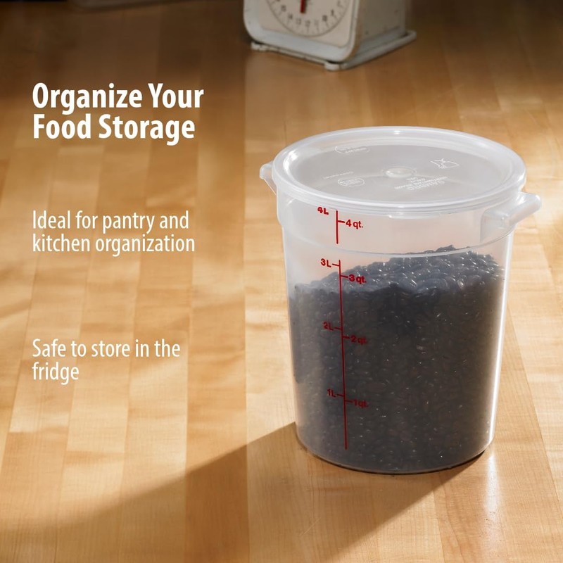 Lumintrail Cambro 4 Quart Round Food Storage Container, Translucent, with