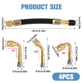 Ventilverlängerung für Reifen 1pc, Adapter aus reinem Kupfer für Auto, Motorrad und Roller, Winkelventil 45°, 90°, 135° und Flexibler 125mm Schlauch für schnelles Aufpumpen der Reifen