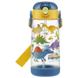 Skater PDSH5-A Dinosaurus Picture Water Bottle, 16.2 fl oz (480 ml), Clear Bottle with Straw, For Kids, Boys