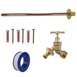 Brass Snap-On Bib Tap Outdoor Basic Tap Kit 1 - Comes with ½” Brass Bib Tap, Wall Plate, Screws, Wall Plugs & PTFE Tape for Outdoor Water Access