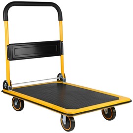Foldable Push Cart Dolly Moving Platform Truck with Wheels Heavy Duty Space Saving Collapsible Swivel Push Handle Flat Bed Wagon 660lb Capacity,Easy Storage,Yellow