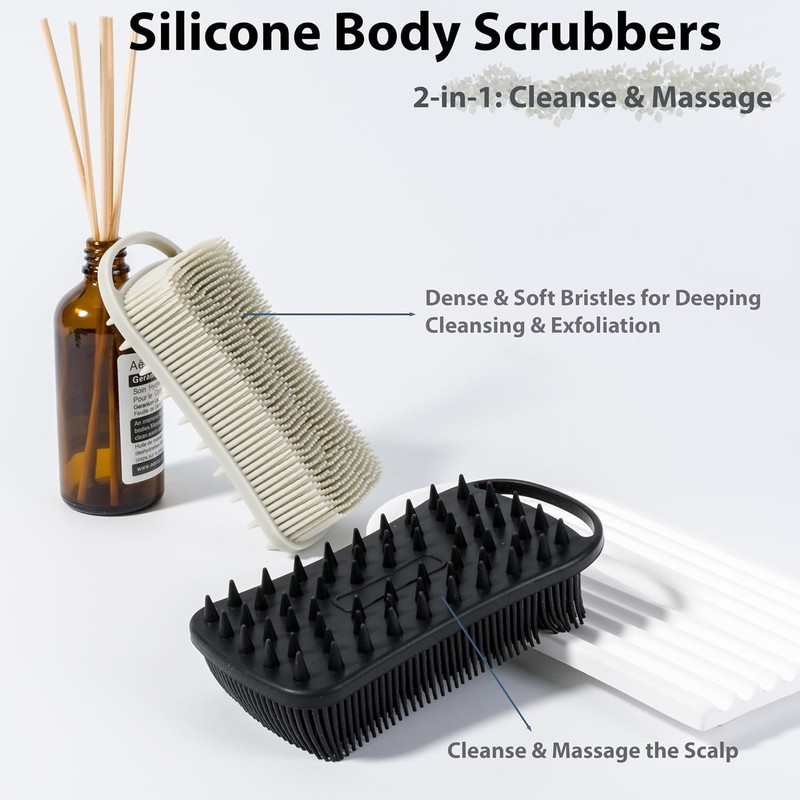 MtBoi Set de 2 Cepillos de Silicona Exfoliante para Cuerpo