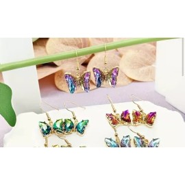 Unbranded Rainbow Glass Butterfly Dangle Earrings