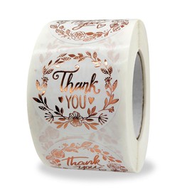 500Pcs 2.5CM Thank You Stickers, Rolls Olive Branch Thank You Stickers Small Business Supplies for Packing, Envelopes, Gift Wraps and Crafts Stamping Rose Gold Color