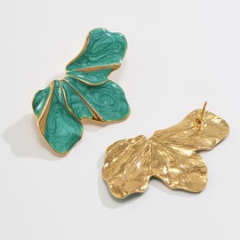 Yoosmatic Floral Statement Earrings for Women Large Big Unique Vintage Flower Leaf Butterfly Dangle Earrings Perfect for Wedding Birthday Gifts Trendy Jewelry Gold Green