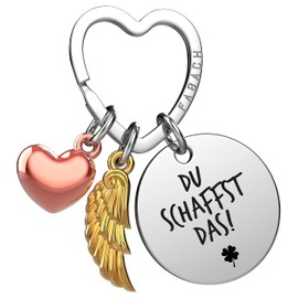 FABACH Good Luck Key Ring Guardian Angel Lucky Charm with Heart and Engraving – Guardian Angel Clover Lucky Charm Angel Du schaffst das – Gifts Much Success Gift Good Luck, You can do it