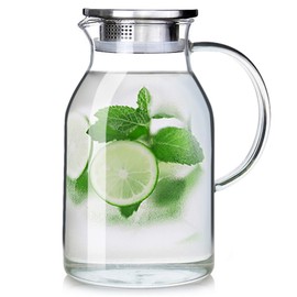 105OZ Glass Pitcher with Lid and Spout - High Heat Resistance Pitcher for Hot/Cold Water & Iced Tea (XL3.0L)
