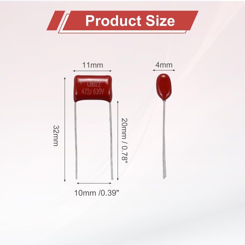 uxcell 20Pcs CBB22 630V 472J 5% Tolerance Through Hole Metallized