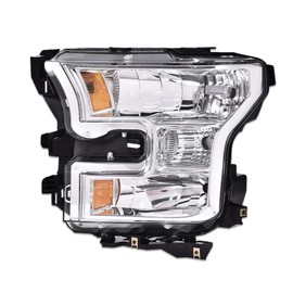 G-PLUS Headlight Compatible with Ford F150 2015-2017 Headlamps Left Driver Side Clear Lens Chrome Housing Amber Reflector