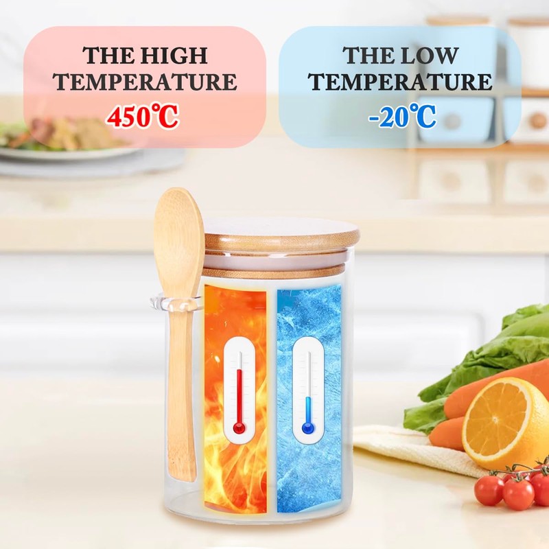 Airtight Glass Jars With Bamboo Lids And Spoons, 15oz Glass