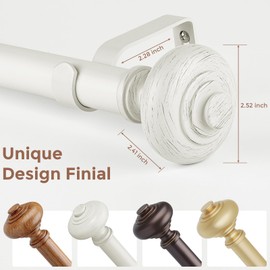 Wolistsa Antique White Curtain Rods for Windows 48 to 84 Inch, Decorative Heavy Duty Single-Side Adjustable 1'' Diameter Off White Drapery Rod, Vintage Rustic Metal Curtain Pole for Farmhouse