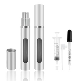 Kewjug 2 Pack Refillable Mini Perfume Atomizer Bottle，Portable Separate Bottles，Travel and Outings Spray Boxes Dispensers 5ml/0.2oz (Silvery)