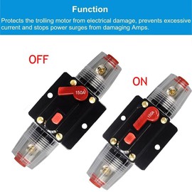 Greluma 2pcs 150A Inline Circuit Breaker Reset Fuse, 12V-24V DC Reset Fuse Holder 150A with Manual Reset for Protection of Car Marine Boat Audio Systems