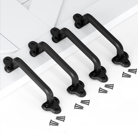 SMARTSTANDARD Heavy Duty 9" Antique Barn Door Handle Set of 4, Large Rustic Retro Cast Iron Handle for Gates Garages Sheds Furniture, Black Powder Coated Finish, Square