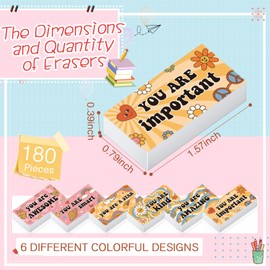 Resurhang 180 Pcs Inspirational Erasers for Kids Christian Pencil Erasers Bulk, Back-to-School Gifts Motivational and Cute Supplies for Students Classrooms, Drawing(Boho,Inspirational)