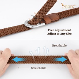 JASGOOD Cinturón elástico trenzado para mujer, cinturón elástico de tela tejida de ancho estrecho de 1 pulgada para jeans, H-Marrón, Fit Size 42"-45"