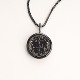 COAI Obsidian Archangel Carved Power Stone Pendant Necklace, Obsidian, obsidian