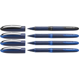 Schneider 183084 One Business Rollerball Pen (Indelible with 0.6 mm Line Width, Made in Germany) Set of 4, 3 x Blue, 1 x Black