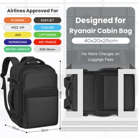 OTAHGK Hand Luggage 40 x 20 x 25 cm for Ryanair Underseat Travel Backpack 20L Waterproof Cabin Bags Aeroplane Suitcase Backpack Laptop Backpack Casual Daypack School Office Bag - Black