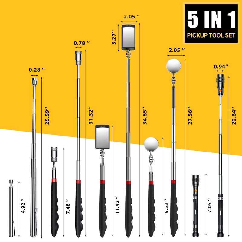 Magnetic Pickup Tool Set with 15lb&1lb Pick Up Rod, Round&Square