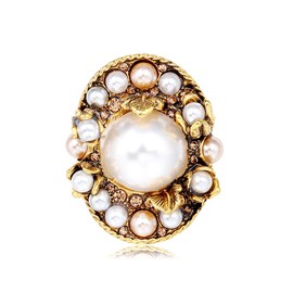 FAIRYGATE Pearl and Gold Brooches for Wedding Brooch Badge Antique Pin for Women Girls Gold Tone Vintage Baroque Crystal Pearl Brooches Lapel Pins Elegant Festival Ornament Jewelry Gift B2247