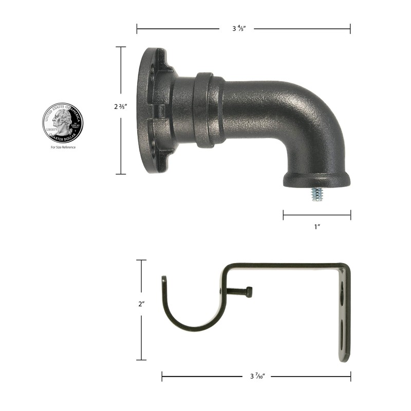 Decopolitan Industrial Wrap Around Telescoping Curtain Rod Set, 18-36", Black