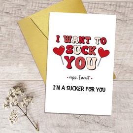 Qiliji Dirty Valentine's Day Card Gift for Husband Boyfriend Fiance, Funny Rude Birthday Card for Men, Naughty Anniversary Cards for Him, I Want to Suck You Cards